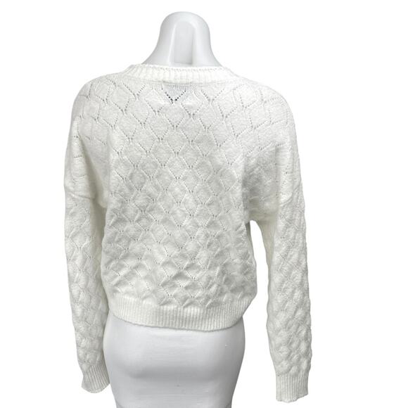 Pink Rose White Argyle Knit Long Sleeve Button Down Cardigan Sweater Top Size L - Picture 2 of 4